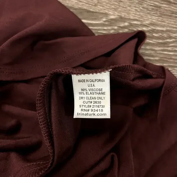 EUC Trina Turk Mahalo Burgundy Jersey Wrap Dress Size 8 Long Sleeve Knee Length - Picture 10 of 15